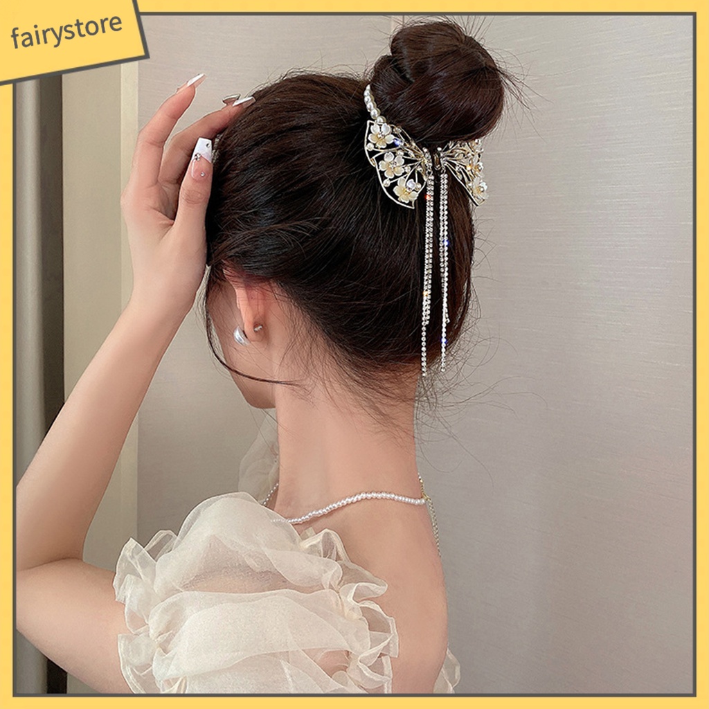 Kẹp Tóc Đính Đá Ngọc Trai Giả Hình Bông Hoa / Bươm Bướm Cỡ Lớn Thời Trang