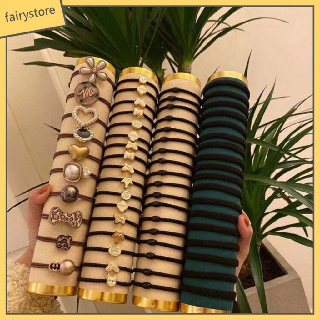 Set 60 Dây Cột Tóc Cao Su Co Giãn Đính Kim Loại Thời Trang Cho Nữ