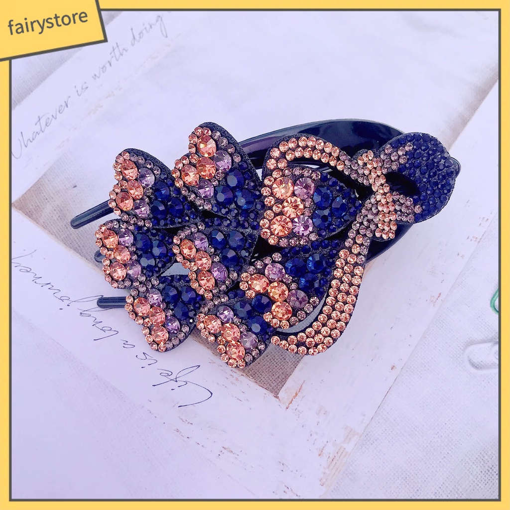 Kẹp Tóc Ba Răng Đính Đá Trái Tim Trang Trí Thanh Lịch Chống Trượt Cho Nữ