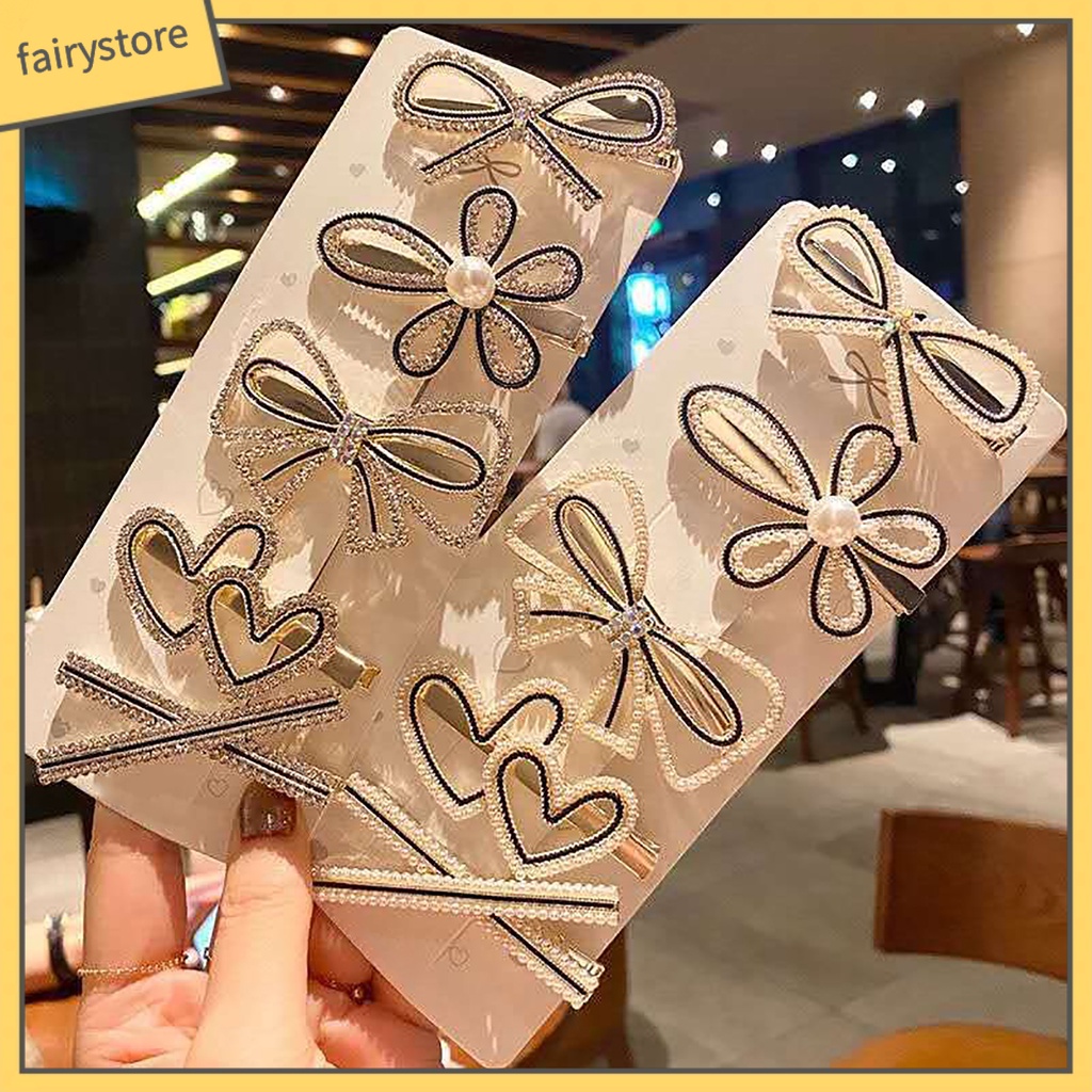 Kẹp Tóc Hình Nơ / Trái Tim Đính Đá / Ngọc Trai Nhân Tạo Thời Trang