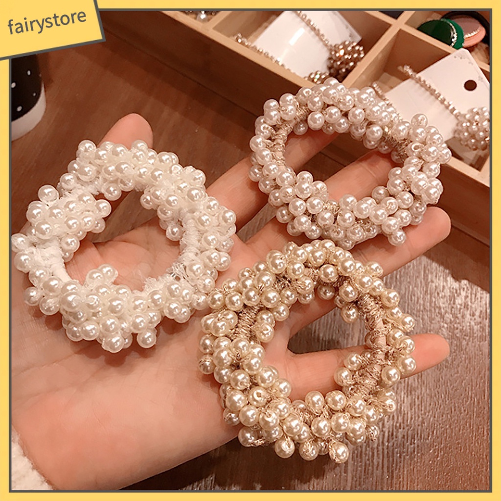 Dây Cột Tóc Co Giãn Đính Ngọc Trai Giả Trang Trí Dành Cho Nữ Mặc Hàng Ngày