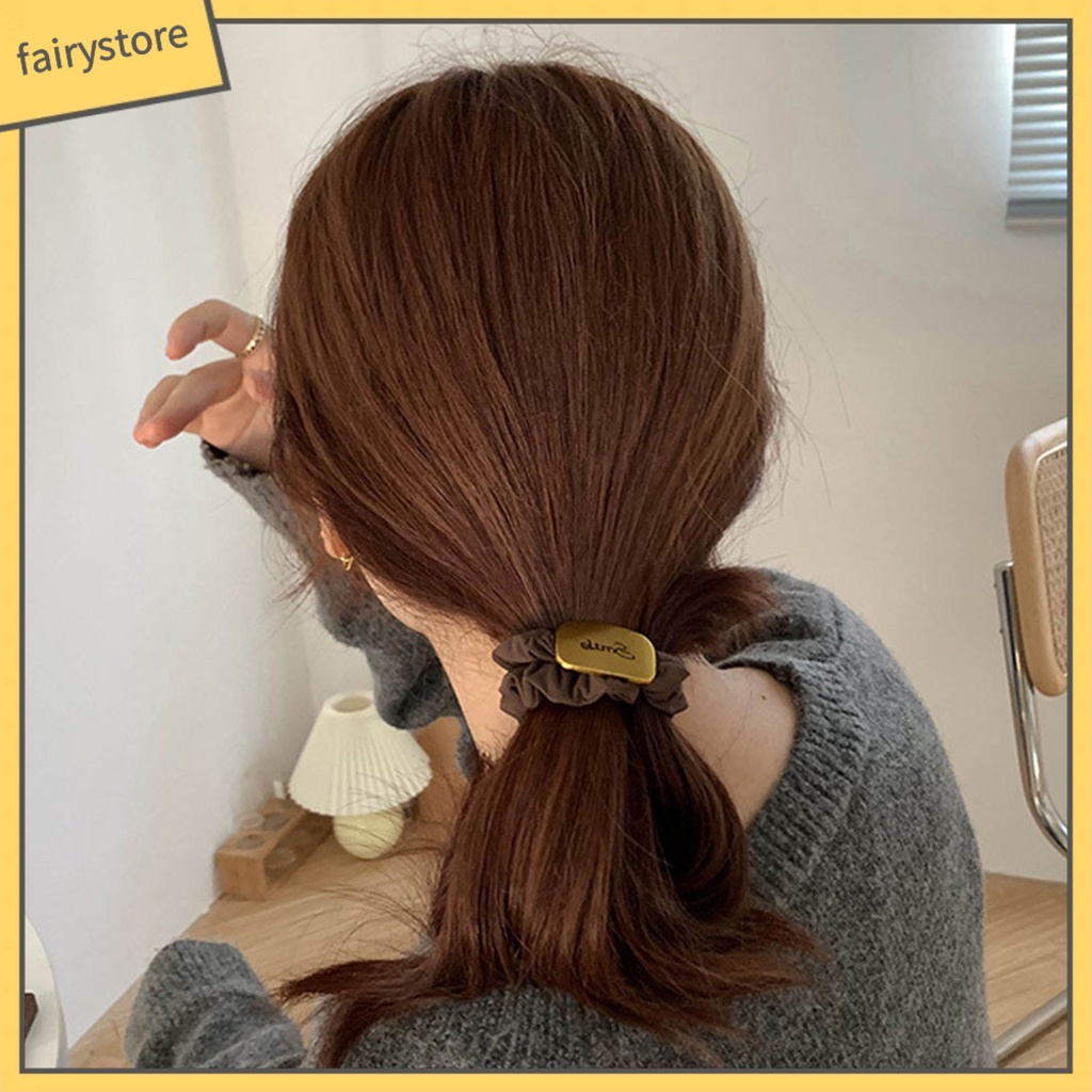 Dây Cột Tóc Co Giãn Đính Hoa Kim Loại Màu Trơn Đơn Giản Cho Nữ