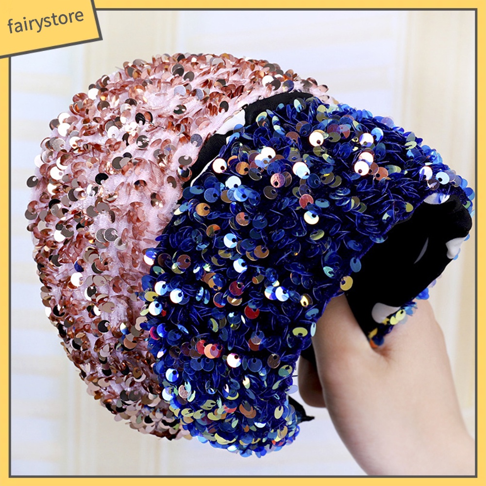 Băng Đô Nhung Bản Rộng Đính Kim Sa Lấp Lánh Thời Trang Cho Nữ