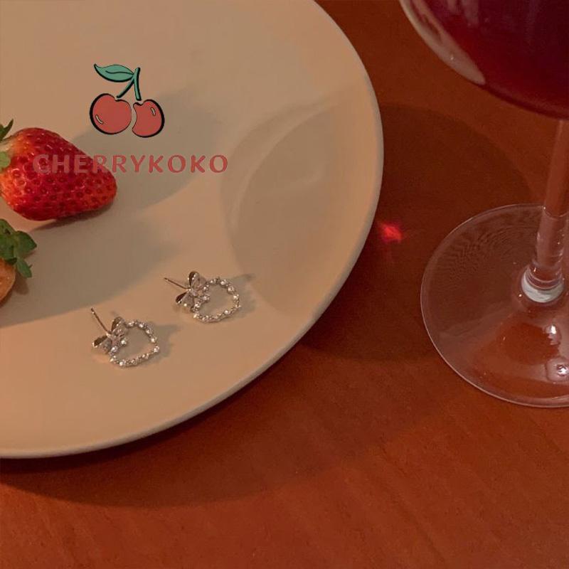 🍒🍒CHERRYKOKO Khuyên Tai Bạc Hình Trái Tim Phong Cách ins Phong Cách Mới Cho Nữ