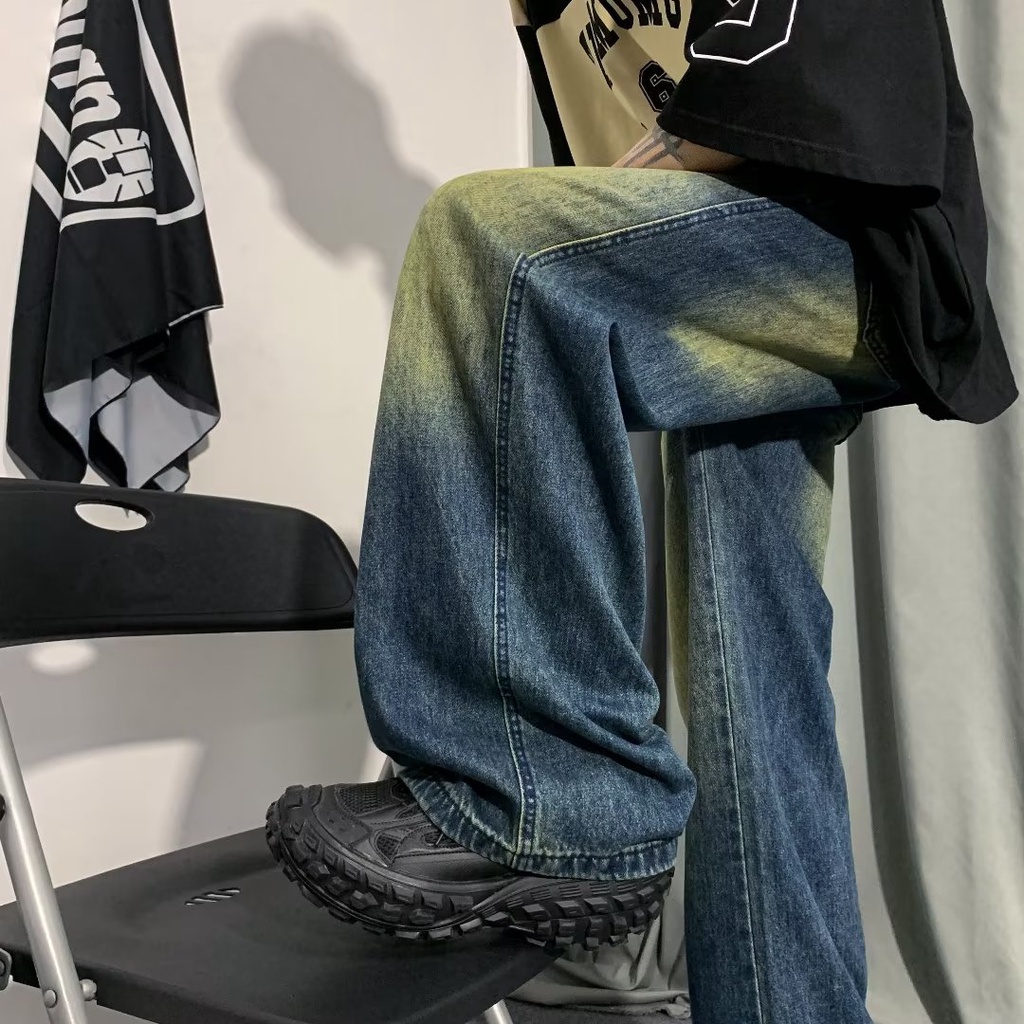 Quần Jean Dài Ống Rộng Lưng Cao Phong Cách Retro Đường Phố Mỹ Thời Trang Xuân Thu Cho Nam Và Nữ