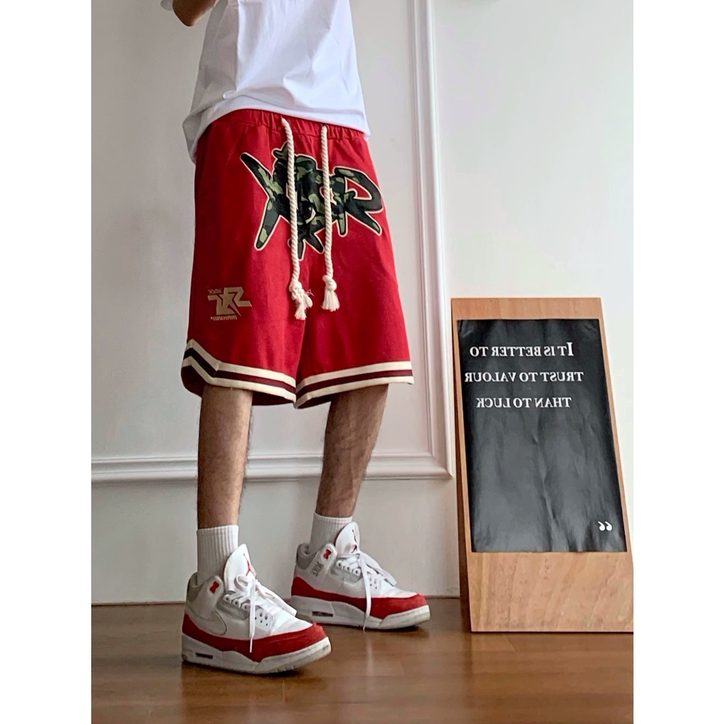 Quần Short Thể Thao Ống Rộng Thêu Họa Tiết Phong Cách Hip Hop Đường Phố Mỹ Thời Trang Mùa Hè Cho Nam