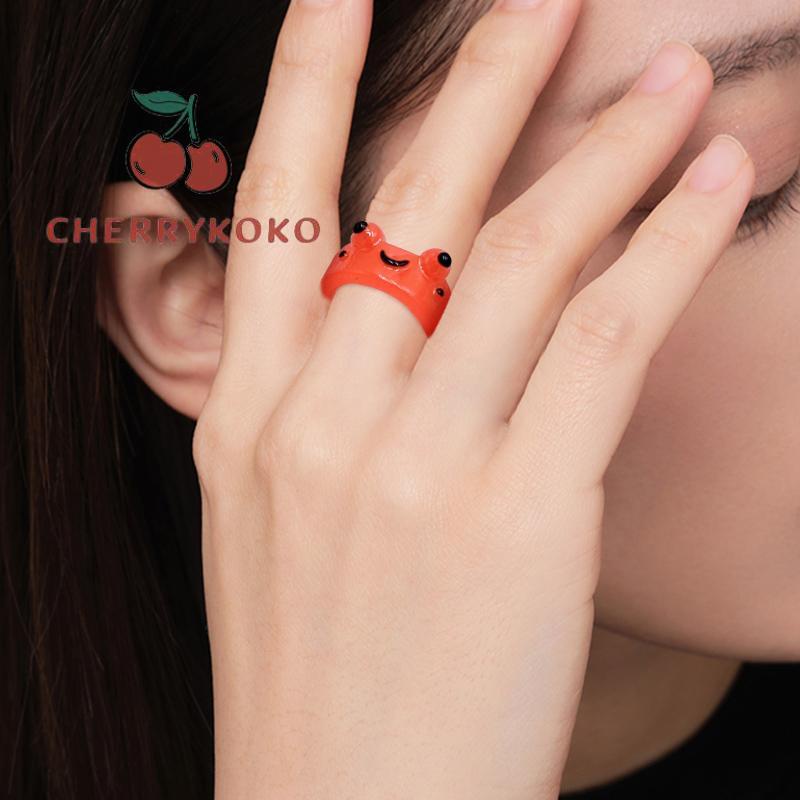 🍒🍒CHERRYKOKO Nhẫn Nhựa Hình Ếch Phát Sáng Trong Bóng Tối Dễ Thương Cho Nam Và Nữ