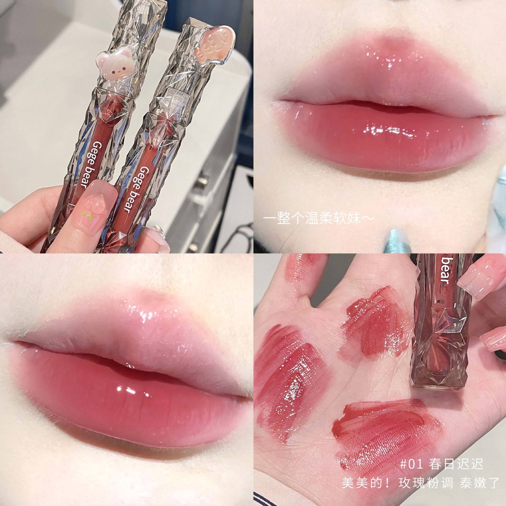 Son bóng  Kem Lì Gege Bear lip glaze dưỡng ẩm hiệu ứng tráng gương cao cấp