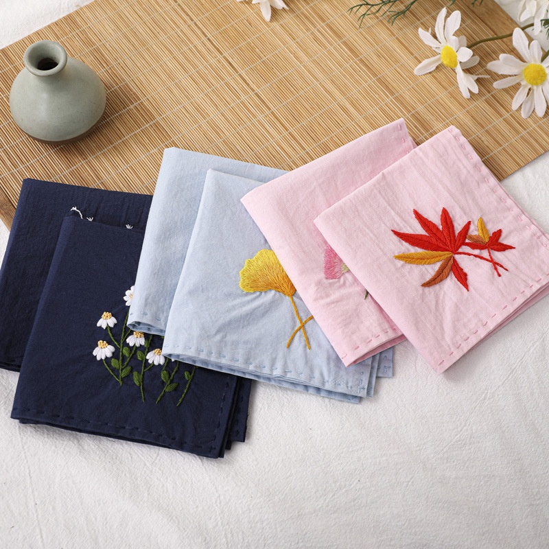 Bộ Khăn Tay Thêu Hoa Lá Phong Ginkgo Đơn Giản Cho Người Mới Bắt Đầu
