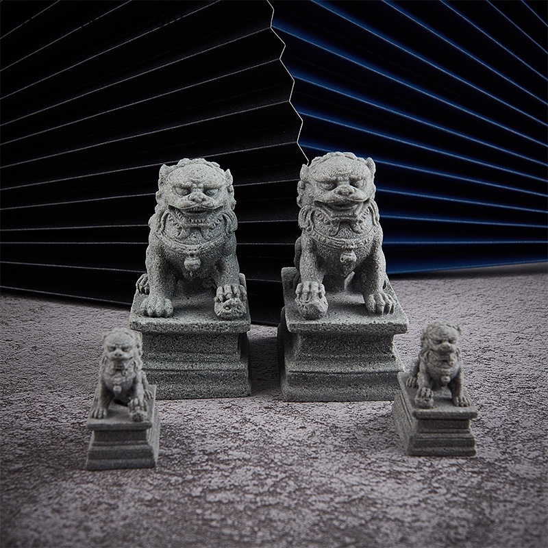 Set 2 Bức Tượng Sư Tử Bằng Đá Mini Để Bàn Trang Trí Phong Thủy
