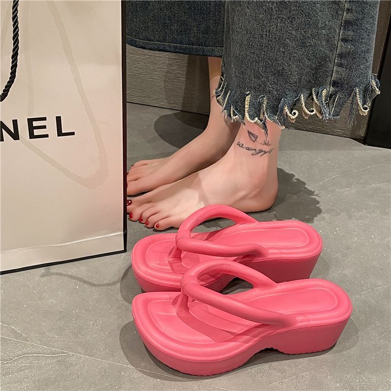 Huaqoo Dép bánh mì guốc dép giày nữ Màu Sắc Đơn Giản Thoải Mái Cao Gót Chống Trơn Trượt dép đế xuồng HDLX061305