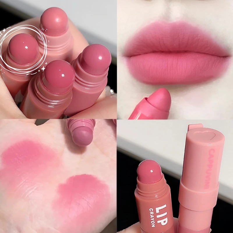Bộ Son Môi 4 Trong 1 Cappuvini Hàn Quốc / Son Môi Dưỡng Ẩm Lâu Trôi Màu Hoa Hồng Đỏ / Son Lì Mini Chống Nước Không Dính Cốc