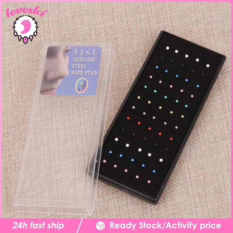 Hộp 60 Khuyên Mũi 20G Bằng Thép Không Gỉ