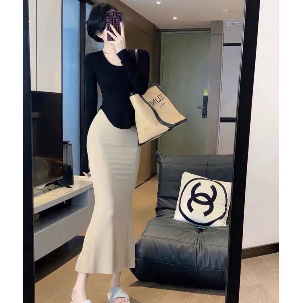 Set Áo Thun Dài Tay + Chân Váy Đuôi Cá Thời Trang Nữ