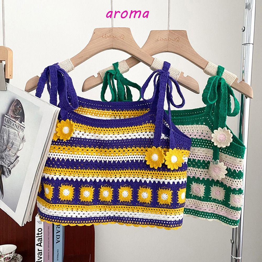 Áo Hai Dây Dệt Kim Hở Lưng Họa Tiết Hoa Ngọt Ngào Thời Trang Đi Biển Cho Nữ