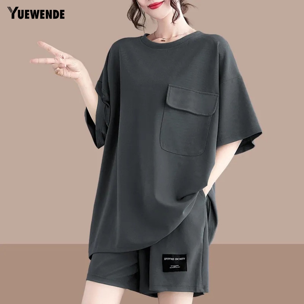 Set 2 Món Áo Thun Cổ Tròn Phối Quần Short Thời Trang Cá Tính Cho Nữ