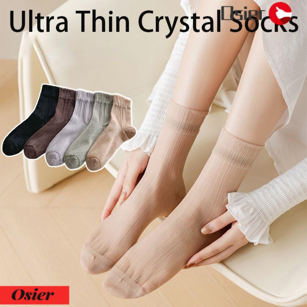 OSIER1 Set 5 Đôi Vớ Trong Suốt Phối Ren Nhẹ Nhàng Thoáng Khí Thời Trang Mùa Hè Cho Nữ