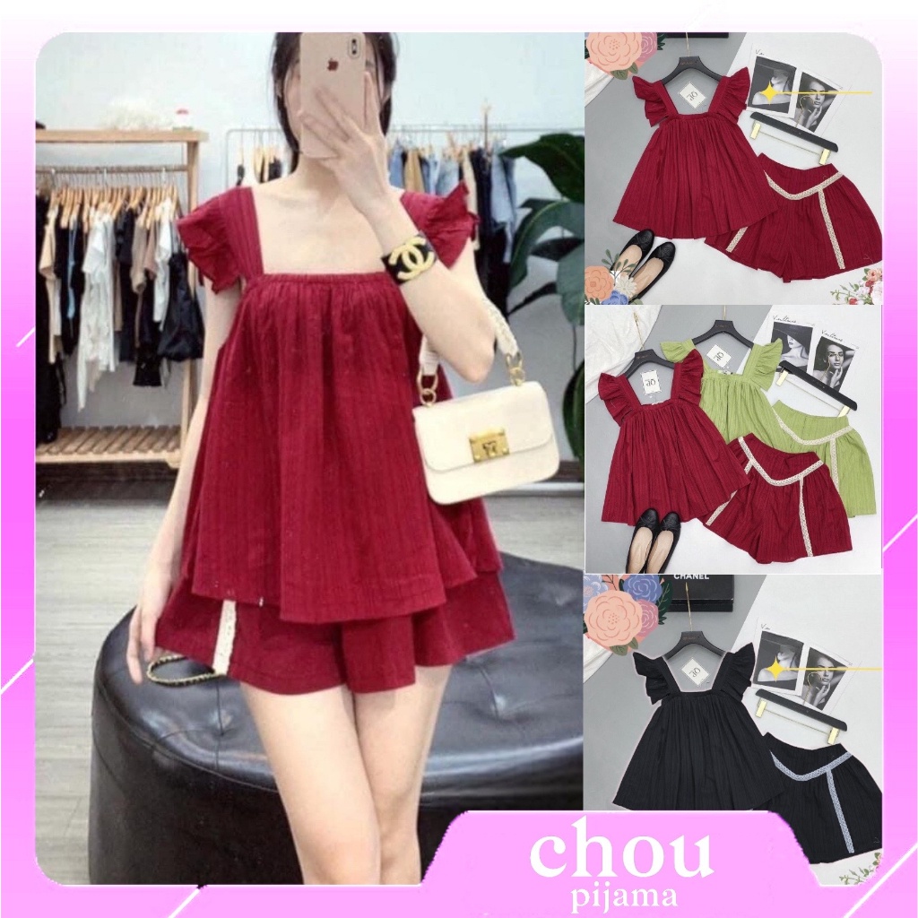 Bộ Đồ Ngủ 2 Dây, Set Bộ Hai Dây Mặc Nhà Cánh Tiên Mix Quần Phối Ren Cá Tính, Bộ Pijama Nữ Thời Trang Mùa Hè