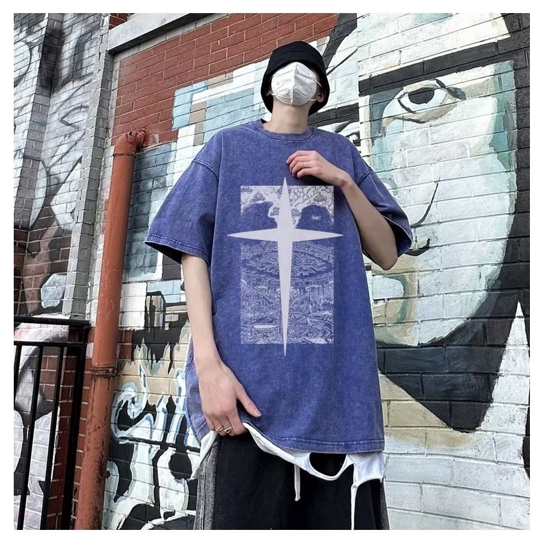 Áo Thun Cotton Tay Ngắn Cổ Tròn Dáng Rộng In Họa Tiết Độc Đáo Thời Trang Mùa Hè Cho Nam