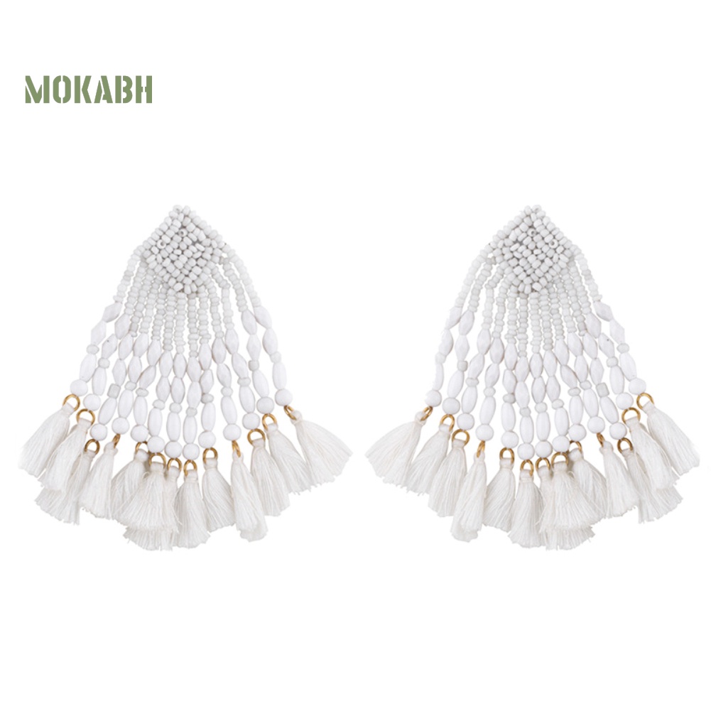 [Mok Abh] Bông Tai Tròn Đính Hạt Tua Rua Theo Phong Cách Du Mục