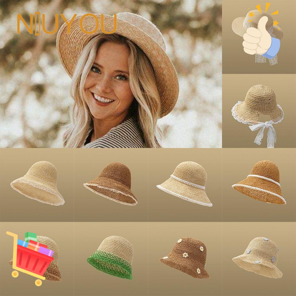 Mũ Cói Chống Nắng / Tia UV Có Thể Gấp Gọn Tiện Dụng Cho Nữ