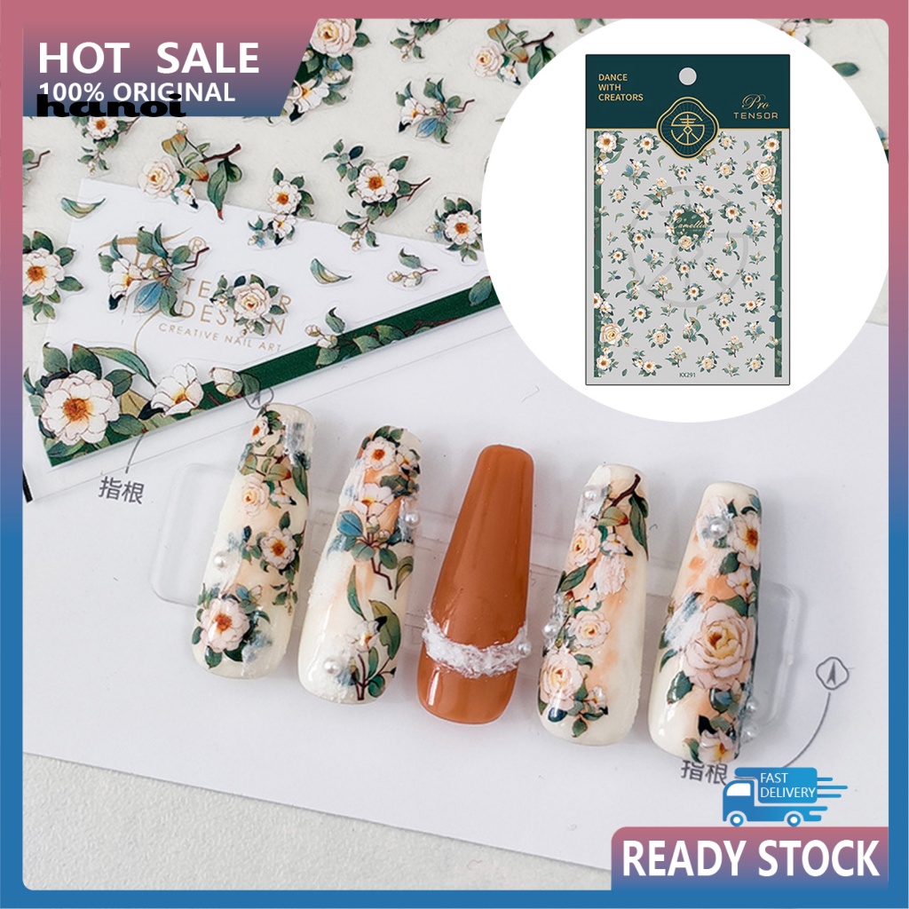 Miếng Dán Móng Tay Tự Dính Không Phai Siêu Mỏng Họa Tiết Hoa Phong Cách Nhật Bản Cho Nữ