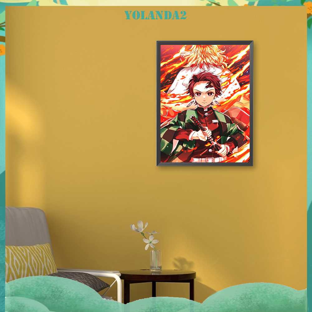 Bộ Tranh Đính Đá 5D Họa Tiết Demon Slayer Độc Đáo DIY Dùng Trang Trí Nhà Cửa