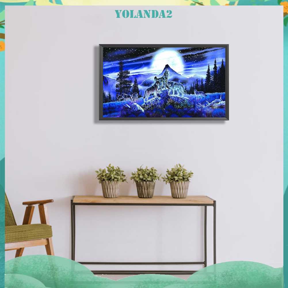 Tranh Đính Đá Kim Cương Toàn Bộ 5D DIY Hình Vẽ Sói Trang Trí Nhà Cửa