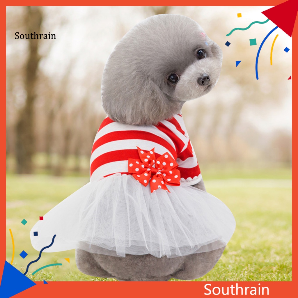 Đầm Công Chúa Họa Tiết Kẻ Sọc Đính Nơ Mềm Mại Thời Trang Xuân Hè Cho Cún Cưng