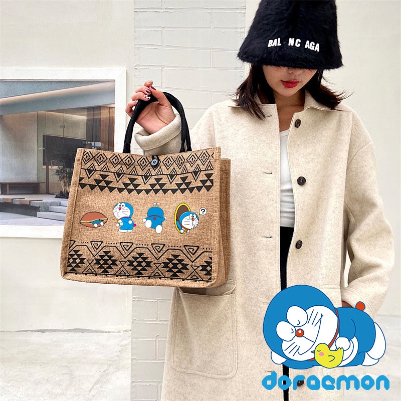Thời Trang Túi tote Đeo Vai Đi Biển In Hình doraemon Kiểu Hàn Quốc Dễ Thương