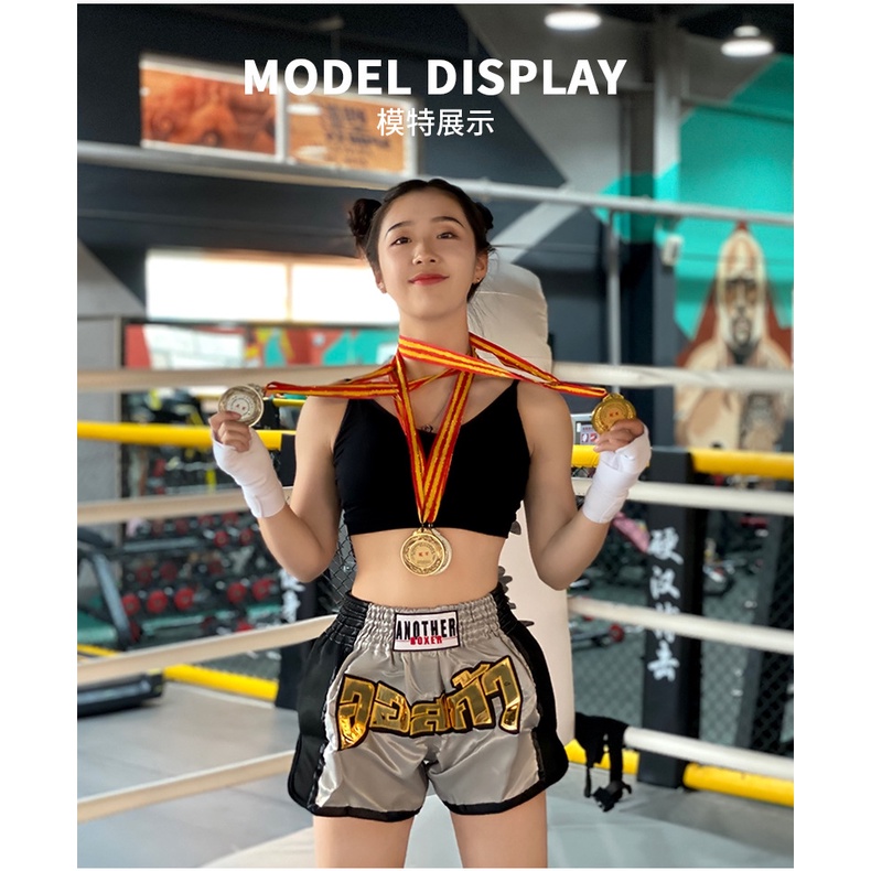 Quần Ngắn Tập Boxing / Muay Thái Phối Lưới Thêu Họa Tiết Phong Cách Mới Cho Nam / Nữ