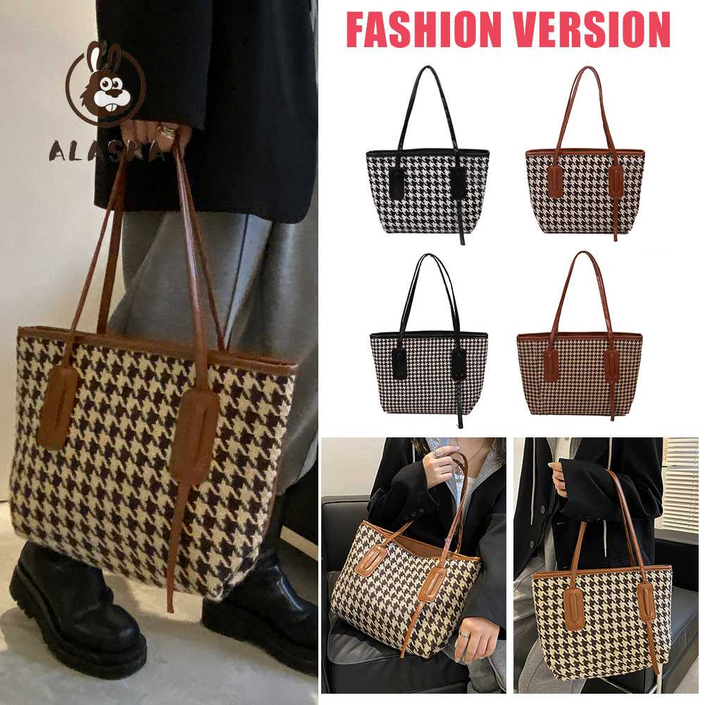 Túi Xách Da Sức Chứa Lớn In Họa Tiết Houndstooth Tiện Dụng Mang Theo Du Lịch / Mua Sắm