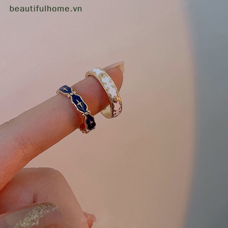 [beautifulhome] Nhẫn Hở Tráng Men Màu Sắc Giọt Nước Tinh Tế Phong Cách Ins Tinh Tế Phù Hợp Với Đôi [beauty]