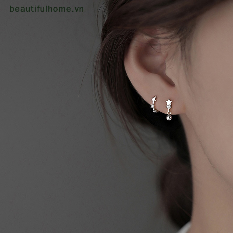 Bộ 2 Đôi Khuyên Tai Hình Ngôi Sao Pha Lê Mini Phong Cách Hàn Quốc Cho Nữ