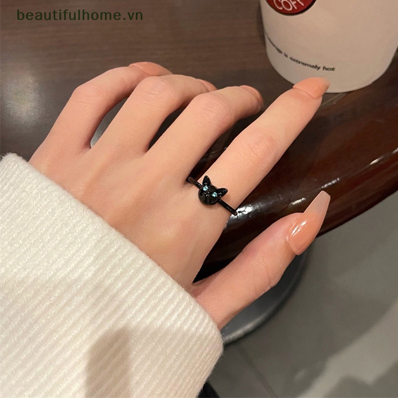 Nhẫn Hình Mèo Đen Thiết Kế Đơn Giản Sáng Tạo Thời Trang Cho Nam Và Nữ