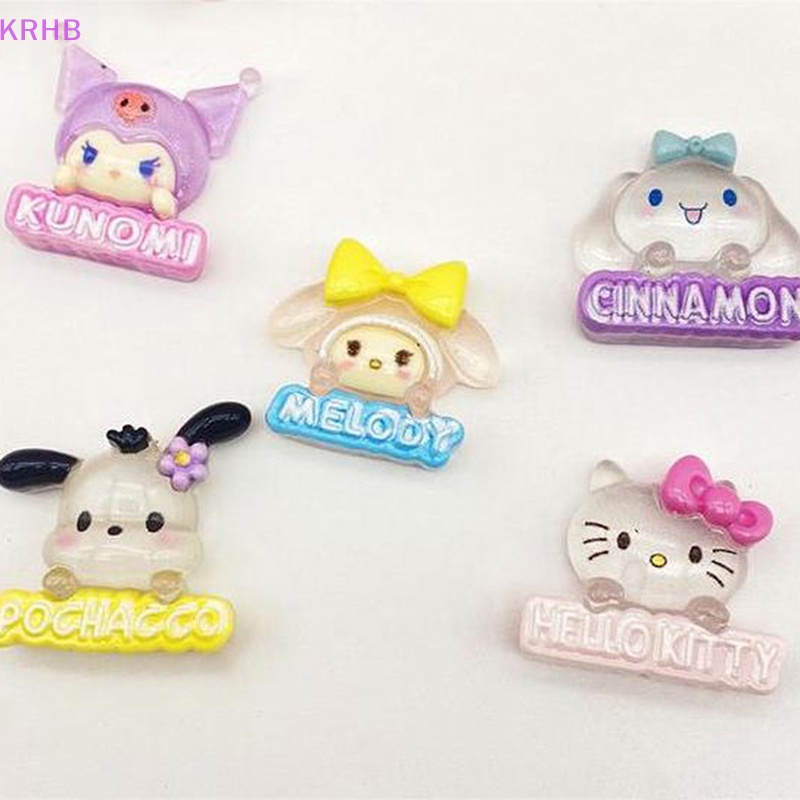 Bộ 2 Phụ Kiện Trang Trí Hình Cinnamoroll Hello Kitty Kuromi Bằng Resin Phát Sáng DIY Mới