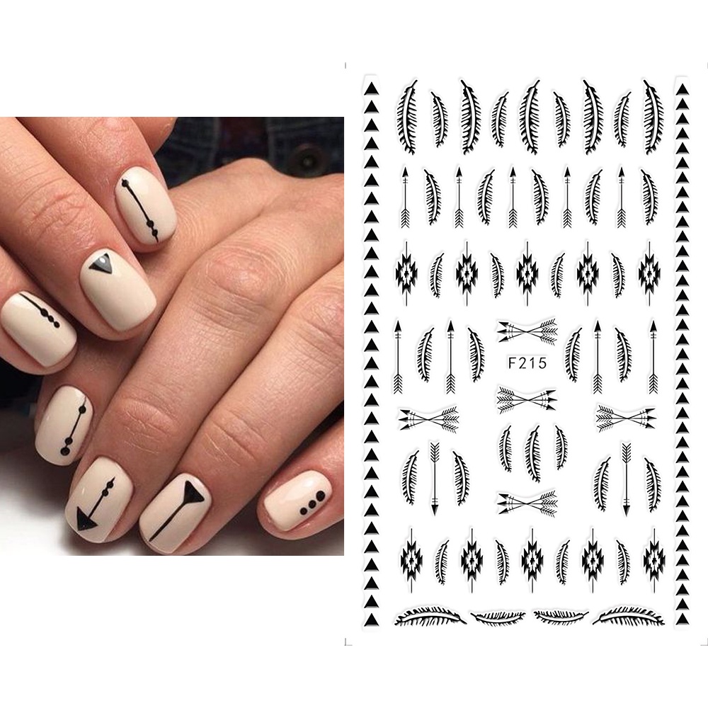 Miếng Dán Trang Trí Móng Tay Họa Tiết Hình Học Màu Đen Kiểu Pháp