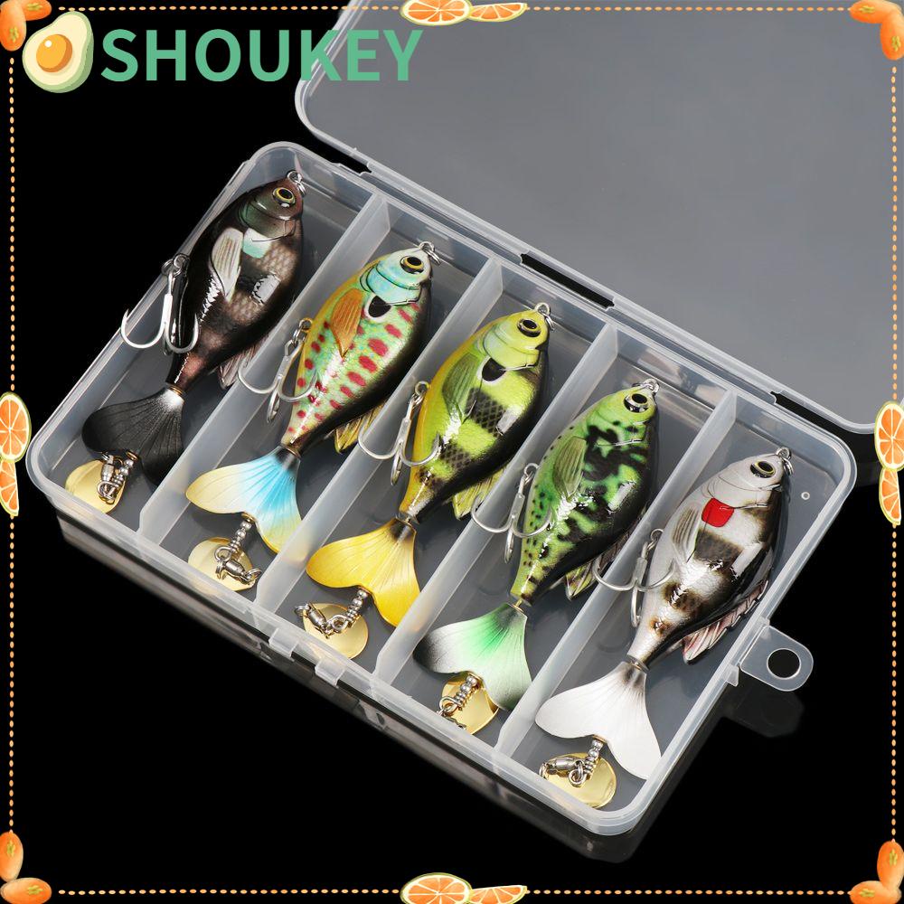 Hộp 5 Mồi Câu Cá Xoay 9.5cm 16.9g Đuôi Mềm 2 Lưỡi