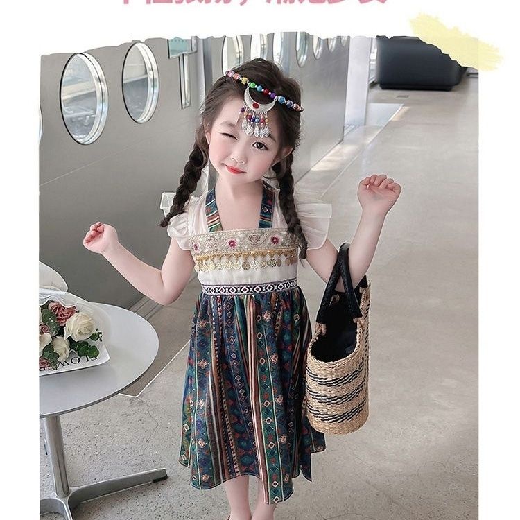 Đầm Dân Tộc Không Tay Thời Trang Mùa Hè Cho Bé Gái Kích Thước 100-140