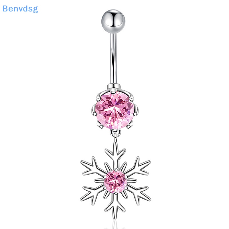 Khuyên Rốn Bằng Thép Không Gỉ Đính Đá Zircon Hình Bông Tuyết Màu Hồng Và Trắng Sáng Tạo Quyến Rũ Dành Cho Nữ