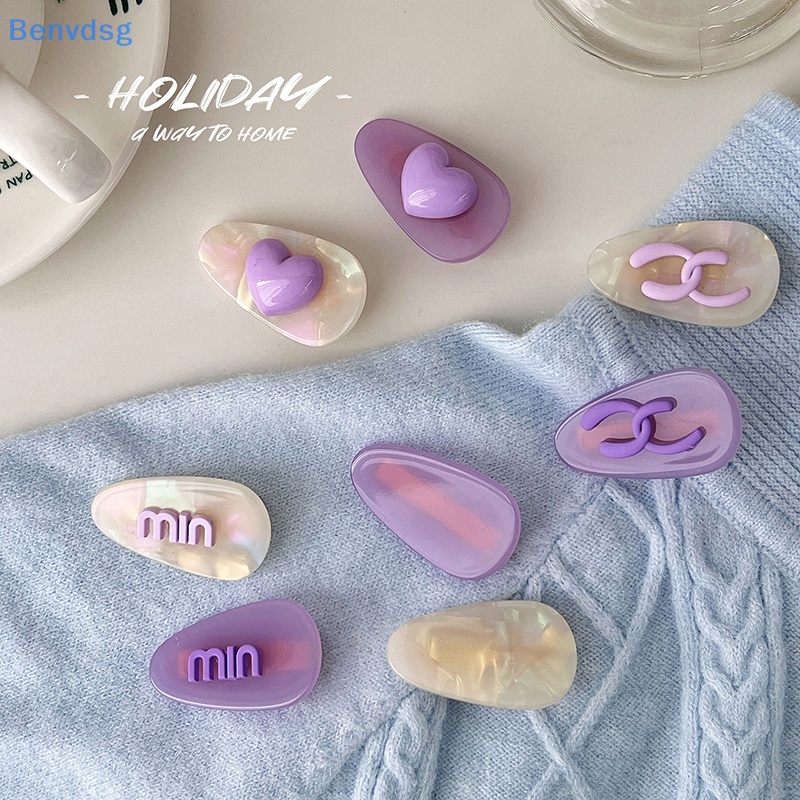 Kẹp Tóc Màu Tím In Họa Tiết Hoạt Hình Chú Gấu / Trái Tim Xinh Xắn Thời Trang Cho Nữ