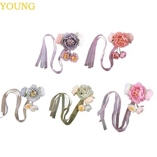 Kẹp Tóc Lụa Đính Hoa Và Dây Ruy Băng Dài