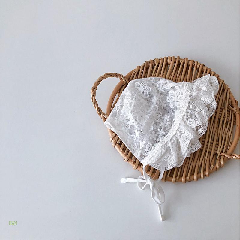 Mũ Cotton Phối Ren Hoa Xinh Xắn Làm Đạo Cụ Chụp Ảnh Cho Bé Sơ Sinh