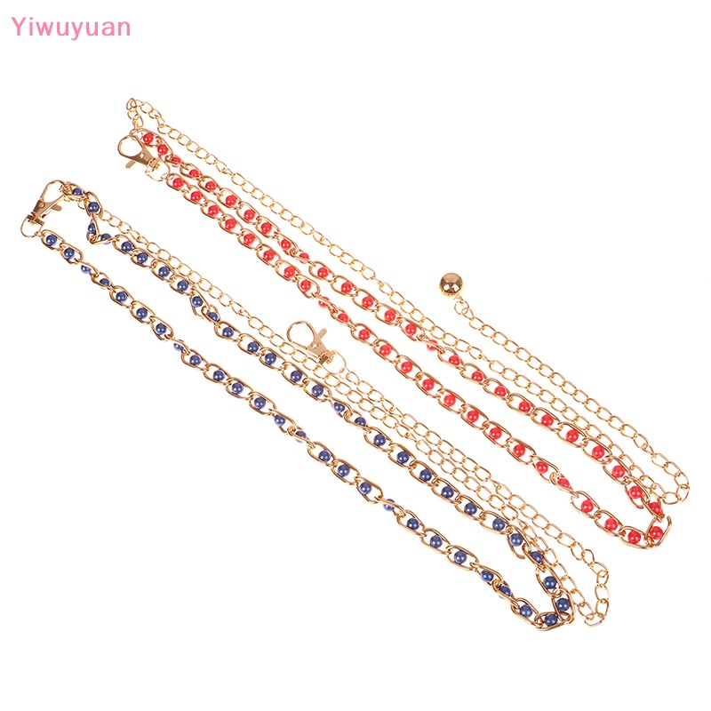 < Yiwuyuan > Phụ Kiện Dây Xích Thắt Lưng Chuỗi Ngọc Trai Kim Loại Trơn Đa Năng Cho Đầm Nữ Mới