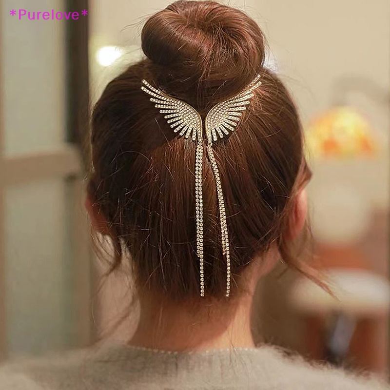 Kẹp Tóc Đuôi Ngựa Hình Đôi Cánh Thiên Thần Đính Đá Phối Tua Rua Thời Trang Mới