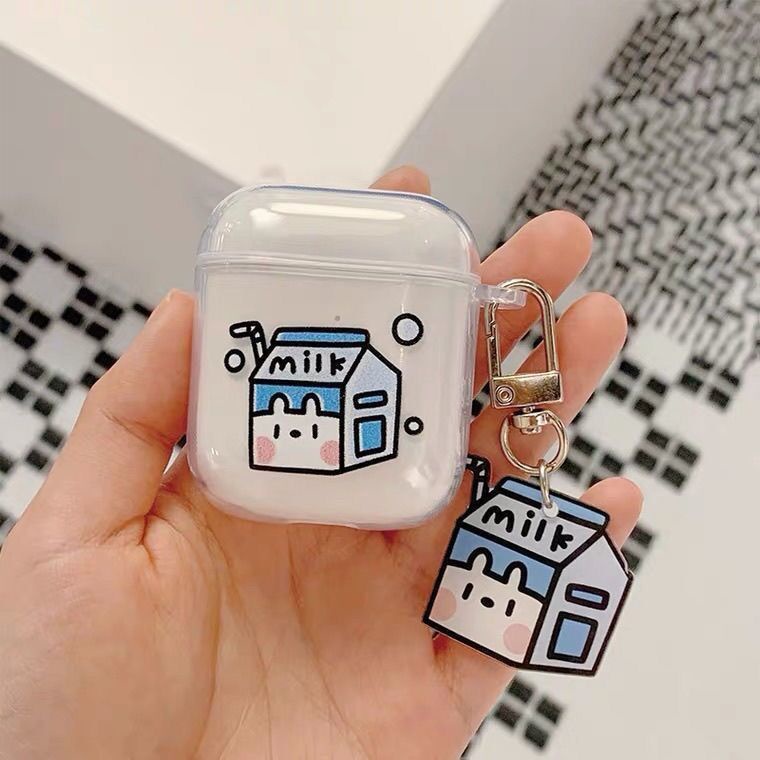 Vỏ Bảo Vệ Hộp Sạc Tai Nghe AirPods 1 / 2 Pro / I12 / Iici KJUJ Trong Suốt Kèm Móc Khóa
