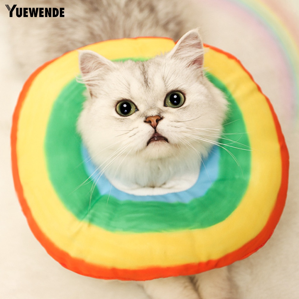 Vòng Cổ Dây Rút Chống Cắn Chống Thú Cưng Mềm Mại Họa Tiết Sọc Cầu Vồng Có Thể Điều Chỉnh Được YQ.E