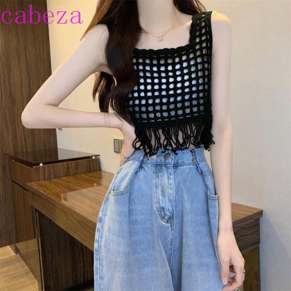Áo Croptop Đan Móc Màu Trơn Phối Tua Rua Thời Trang Đi Biển Mùa Hè
