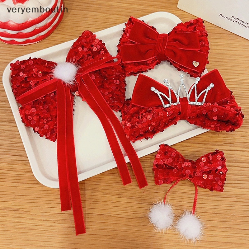 Kẹp Tóc Nơ Tua Rua Màu Đỏ Mừng Năm Mới Cho Bé Gái