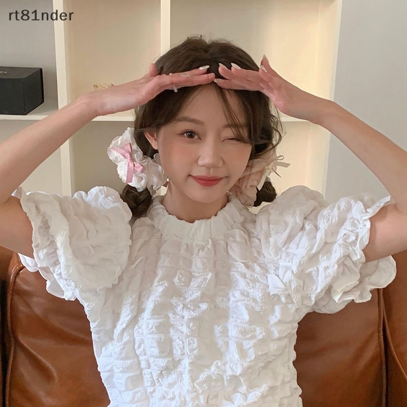 Dây Buộc Tóc Vải Lưới Hình Nơ Màu Hồng Phong Cách Hàn Quốc Đơn Giản Cho Nữ